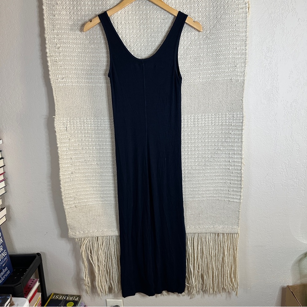 ENZA COSTA navy blue ribbed scoop neck sleeveless stretch silk midi dress M - Picture 4 of 6
